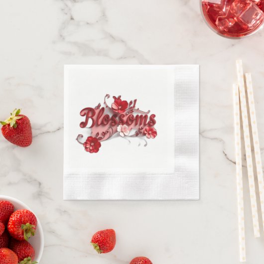 Serviette En Papier Ruby Red Script Blossoms (En situation)