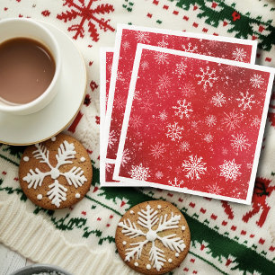 Serviette En Papier Ruby Rouge Festif Noël Blanc Flocons de Neige 