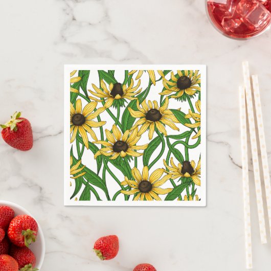 Serviette En Papier Rudbekia jaune sur blanc (En situation)