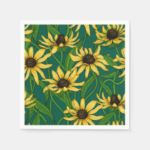 Serviette En Papier Rudbekia jaune sur vert foncé