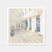 Serviette En Papier Rue de Spetses Grèce – Île grecque traditionnelle (Devant)