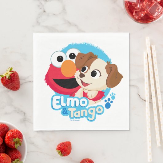 Serviette En Papier Rue Sésame | Badge Elmo & Tango (En situation)