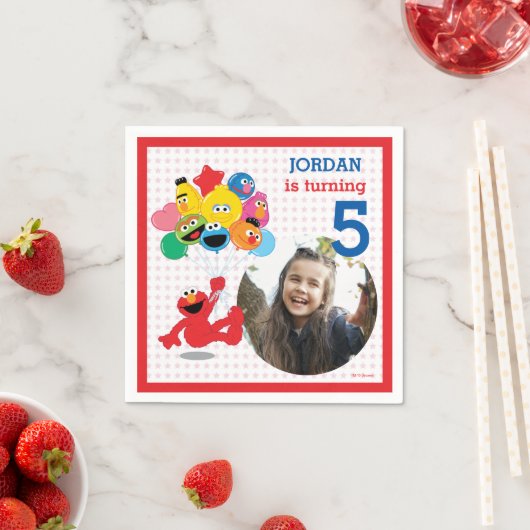 Serviette En Papier Rue Sésame | Elmo et Pals - Ballons d'anniversaire (En situation)