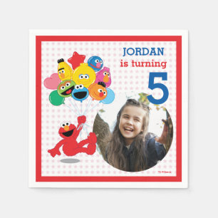 Serviette En Papier Rue Sésame   Elmo et Pals - Ballons d'anniversaire