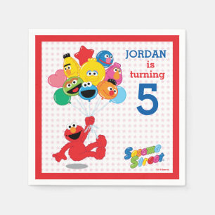 Serviette En Papier Rue Sésame   Elmo et Pals - Ballons d'anniversaire