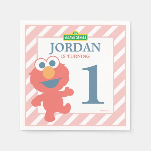 Serviette En Papier Rue Sésame | Elmo - Premier Anniversaire Papier Na (Devant)