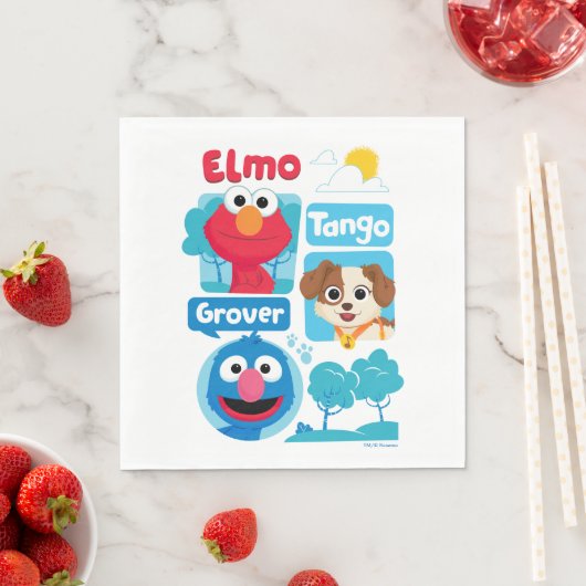 Serviette En Papier Rue Sésame | Elmo, Tango, & Grover Park Graphic (En situation)