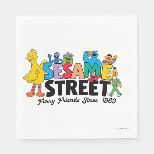 Serviette En Papier Rue Sésame | Furry Friends depuis 1969 (Devant)