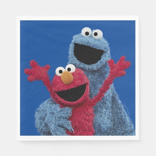 Serviette En Papier Rue Sésame | Monstre Elmo & Cookie (Devant)