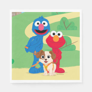 Serviette En Papier Rue Sésame   Tango Avec Grover & Elmo