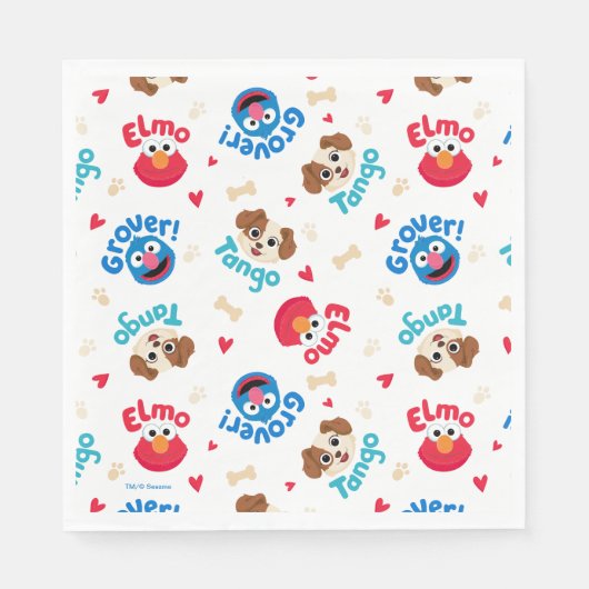 Serviette En Papier Rue Sésame | Tango, Elmo et Motif Grover (Devant)