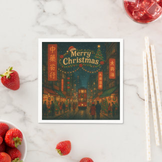 Serviette En Papier Rues de Noël merveilleuses à Hong Kong