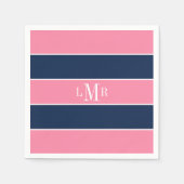 Serviette En Papier Rugby rose et bleu rayures 3 lettres monogramme (Devant)