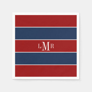 Serviette En Papier Rugby rouge et bleu rayures 3 lettres monogramme