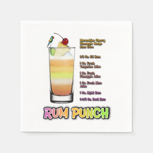 Serviette En Papier RUM PUNCH Cocktail Recette Art (Devant)