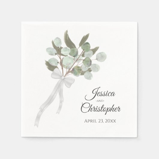 Serviette En Papier Russe aquarelle Eucalyptus Bouquet Mariage chic (Devant)