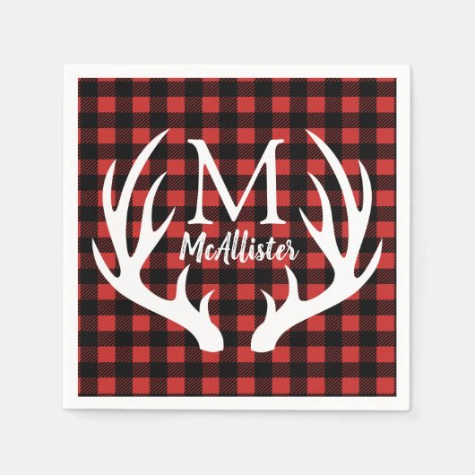 Serviette En Papier Russe Blanc Cerf Antlers Buffalo Check Plaid (Devant)