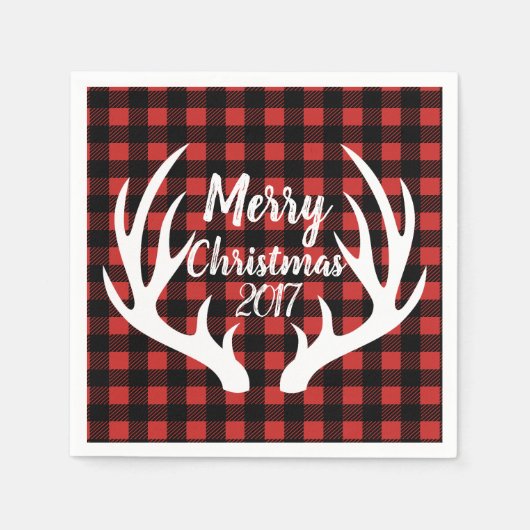 Serviette En Papier Russe Blanc Cerf Antlers Buffalo Check Plaid (Devant)