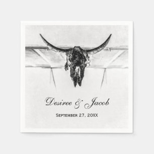Serviette En Papier Russe Blanc Noir Vache Occidental Mariage crâne