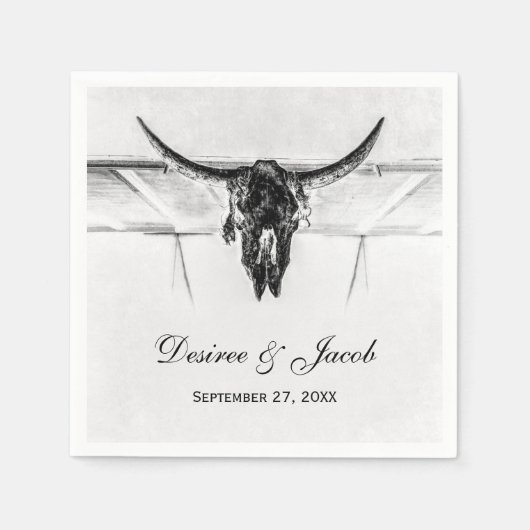 Serviette En Papier Russe Blanc Noir Vache Occidental Mariage crâne (Devant)
