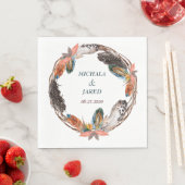 Serviette En Papier Russe Boho Feather Mariage Wreath (En situation)