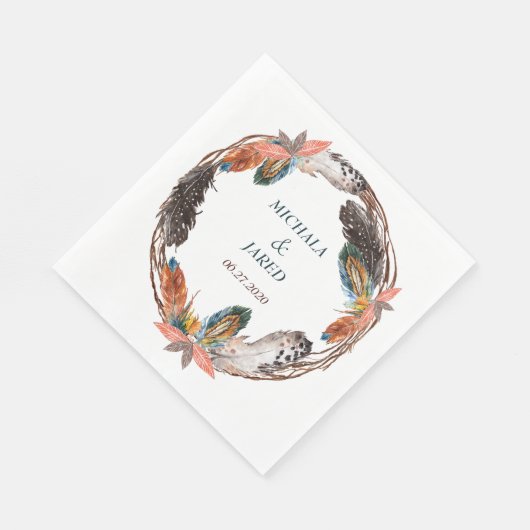Serviette En Papier Russe Boho Feather Mariage Wreath (Coin)