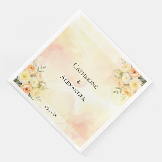 Serviette En Papier Russe Boho Mariage Roses aquarelle (Coin)