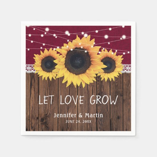 Serviette En Papier Russe Bois Burlap Dentelle Tournesol Bourgogne Mar (Devant)