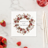 Serviette En Papier Russe Bourgogne et Rose d'ivoire Mariage (En situation)