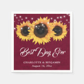 Serviette En Papier Russe Bourgogne Mariage de tournesol Burlap (Devant)