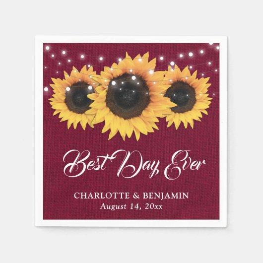 Serviette En Papier Russe Bourgogne Mariage de tournesol Burlap (Devant)