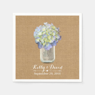 Serviette En Papier Russe Burlap Blue Hydrangea Mason Jar Mariage