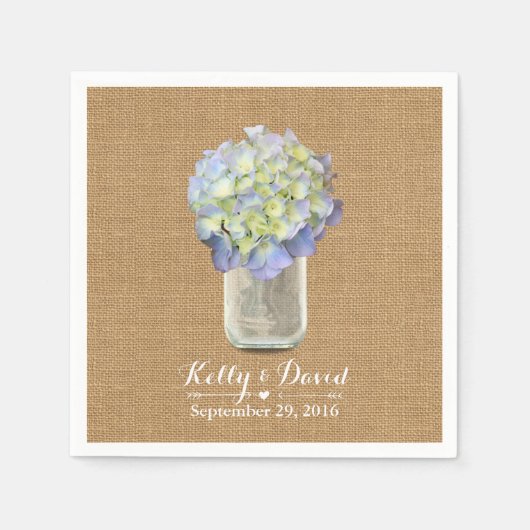 Serviette En Papier Russe Burlap Blue Hydrangea Mason Jar Mariage (Devant)
