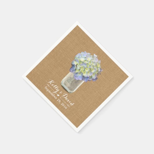 Serviette En Papier Russe Burlap Blue Hydrangea Mason Jar Mariage (Coin)