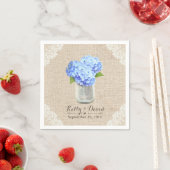 Serviette En Papier Russe Burlap Mason Jar Blue Hydrangea Mariage (En situation)