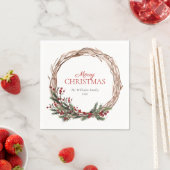 Serviette En Papier Russe chaud rouge hiver Wreath Joyeux Noël (En situation)