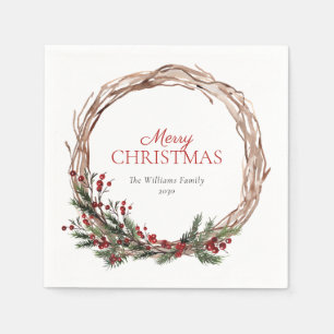 Serviette En Papier Russe chaud rouge hiver Wreath Joyeux Noël