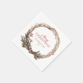 Serviette En Papier Russe chaud rouge hiver Wreath Joyeux Noël (Coin)