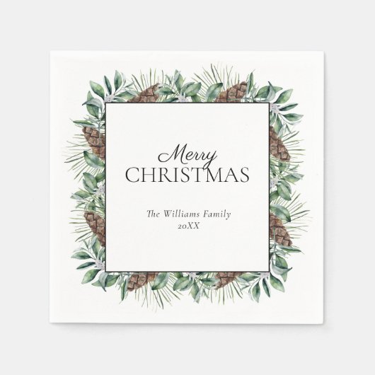 Serviette En Papier Russe hiver Fir Cone Joyeux Noël (Devant)