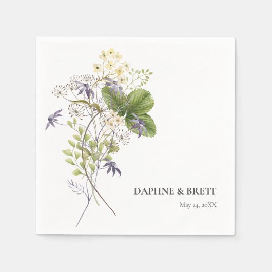 Serviette En Papier Russe Lavande et Fleur sauvage Sage Mariage blanc (Devant)