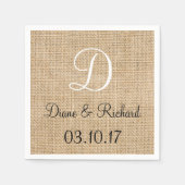 Serviette En Papier Russe Mariage Burlap Nom Date Monogramme (Devant)