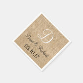 Serviette En Papier Russe Mariage Burlap Nom Date Monogramme (Coin)