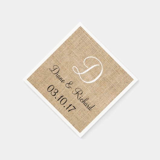 Serviette En Papier Russe Mariage Burlap Nom Date Monogramme (Coin)