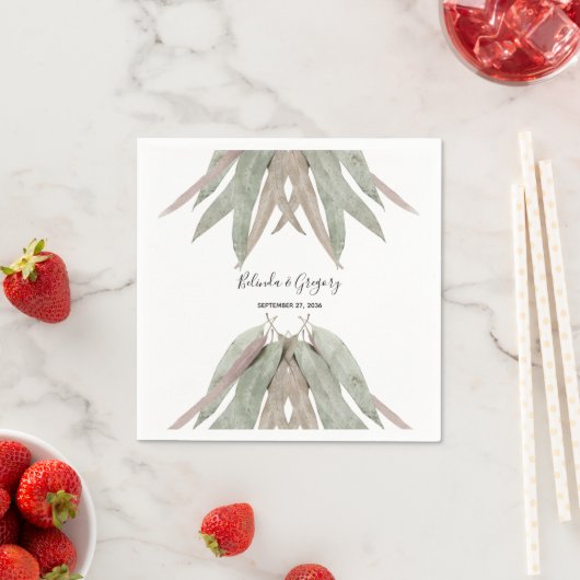 Serviette En Papier Russe Mariage feuille Eucalyptus (En situation)