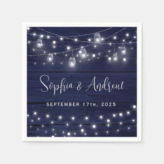 Serviette En Papier Russe Marine Bois Mason Jars Lumières Mariage (Devant)