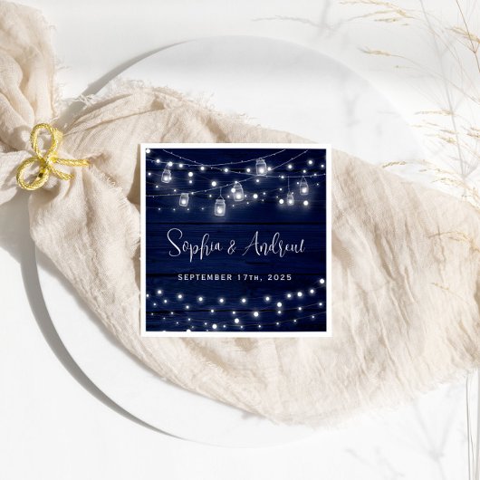 Serviette En Papier Russe Marine Bois Mason Jars Lumières Mariage