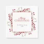Serviette En Papier Russe Naturel Rouge Berry Joyeux Noël (Devant)