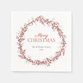 Serviette En Papier Russe Naturel Rouge Berry Wreath Joyeux Noël (Devant)
