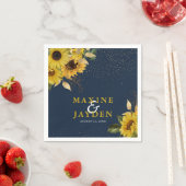 Serviette En Papier Russe Navy Blue Sunflower & Gold Confetti Mariage (En situation)
