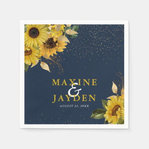 Serviette En Papier Russe Navy Blue Sunflower & Gold Confetti Mariage
